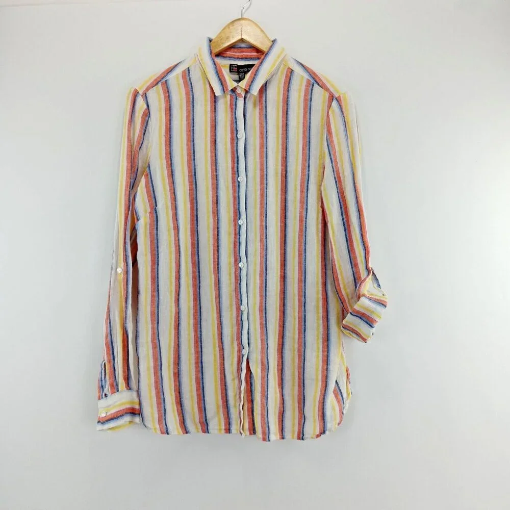 Carre Noir Shirt‎ Button Down Long Roll Tab Sleeve 100% Tencel Women's Size M